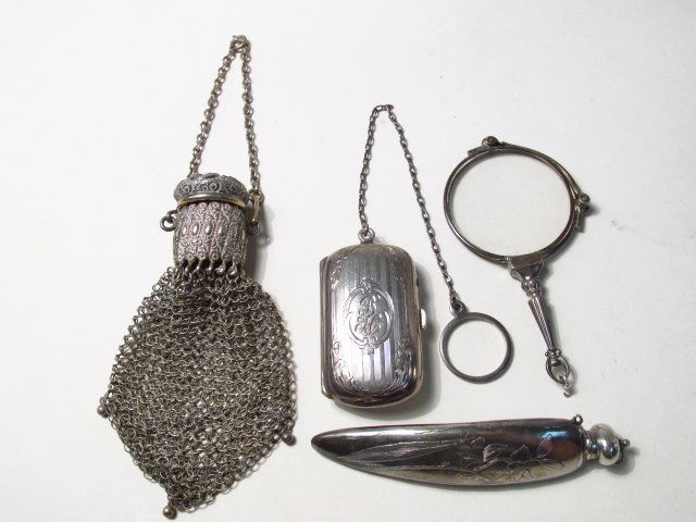 ANTIQUE CHATELAINE ATTACHMENTS: STERLING SILVER 4 PCS (1 of 10)