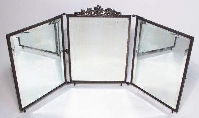 VICTORIAN BEVELED TRIPLE MIRROR W/ THERMOPLASTIC FRONT (1 of 9)