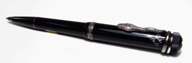MONTBLANC AGATHA CHRISTIE MEISTERSTUCK MECHANICAL: A rare and limited edition (6590/7000) Montblanc Agatha Christie Writers Edition Meisterstuck mechanical pencil, black resin and sterling silver. Released 1993. The snakes eyes are set with rubies. .7