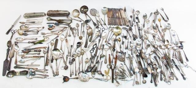 LARGE LOT OF ESTATE SILVER PLATED FLATWARE & UTENSILS (1 of 10)