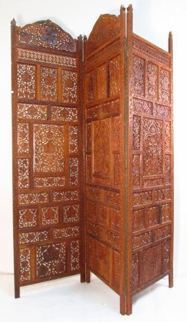 INDIAN HAND CARVED TEAKWOOD ROOM DIVIDER SCREEN (1 of 9)