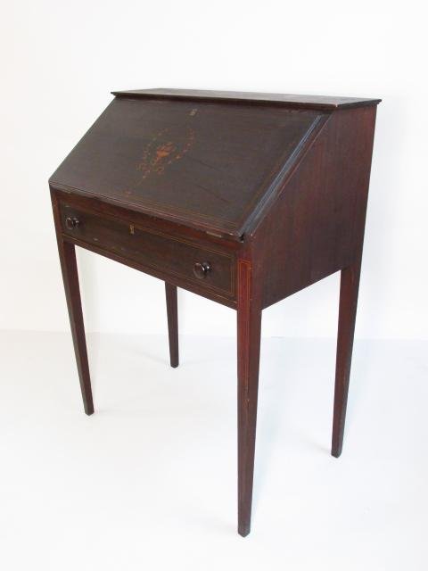 18TH C SHERATON STYLE MARQUETRY DROP FRONT DESK (1 of 10)