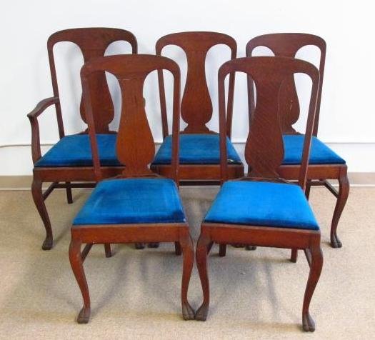 FIVE TIGER OAK DINING CHAIRS (1 of 8)