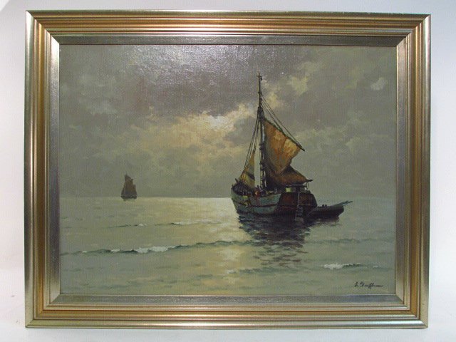 VINTAGE OIL ON CANVAS PAINTING: SAILBOATS (1 of 4)
