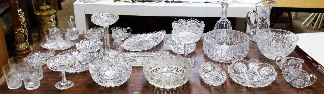 ASSORTED CUT, PRESSED CRYSTAL & GLASS, ETC. 34 PCS (1 of 10)