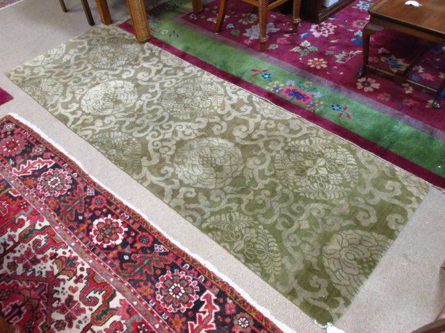CONTEMPORARY HAND KNOTTED WOOL & SILK RUG - 3' X 9' (1 of 5)