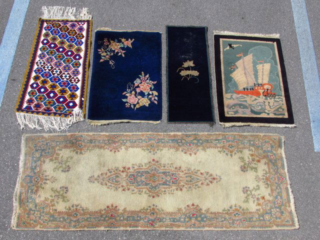 FIVE ASSORTED RUGS: KERMAN, CHINESE ART DECO, ETC. (1 of 9)