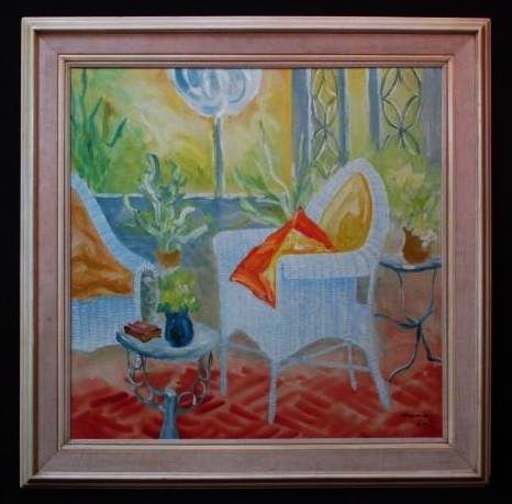 LARGE ACRYLIC ON CANVAS PAINTING: PATIO SCENE (1 of 6)