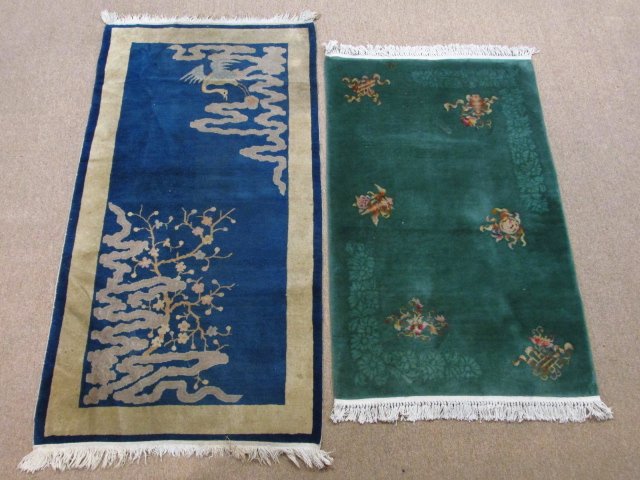 TWO CHINESE ART DECO HAND KNOTTED WOOL RUGS (1 of 10)