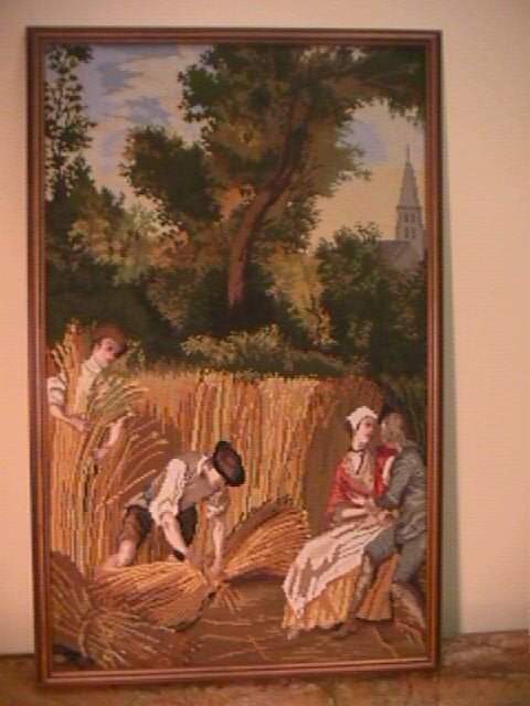 NEEDLEPOINT PETITE POINT HARVEST 20TH CENTURY