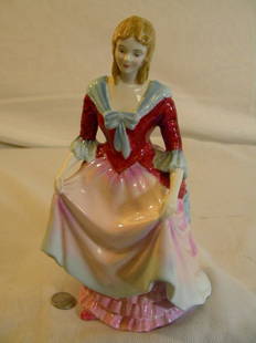PARAGON FINE CHINA FIGURINE LADY ANNE: Lot 1118: PARAGON FINE CHINA FIGURINE LADY ANNE - Measures 8" high by 4 1/2" wide by 4" deep. Marked Paragon Fine Bone China & MR 4 Q on the base . No chips or cracks. Condition good.
