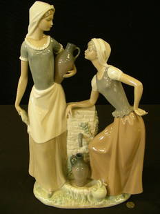 LLADRO NAO PORCELAIN FIGURE 2 WOMEN AT WELL LARGE: Lot 1122: LLADRO NAO PORCELAIN FIGURE 2 WOMEN AT WELL LARGE - Measures 16" high x 10" wide. No chips, cracks or crazing. No box. Good condition.