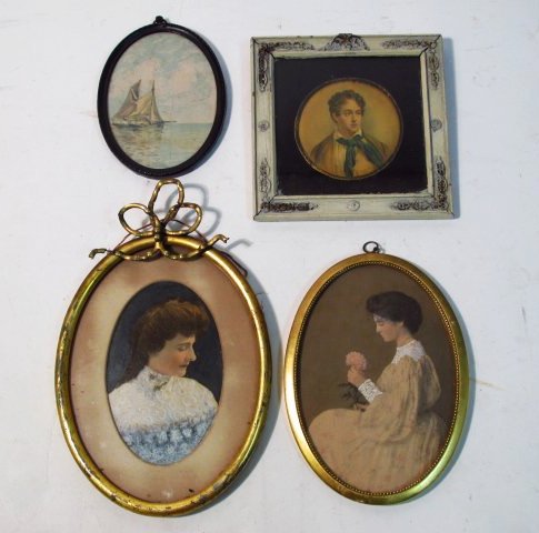 FOUR FRAMED MINIATURE PORTRAITS, ETC. (1 of 8)