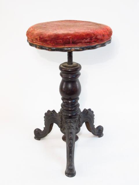 VICTORIAN RED VELVET PIANO STOOL (1 of 7)