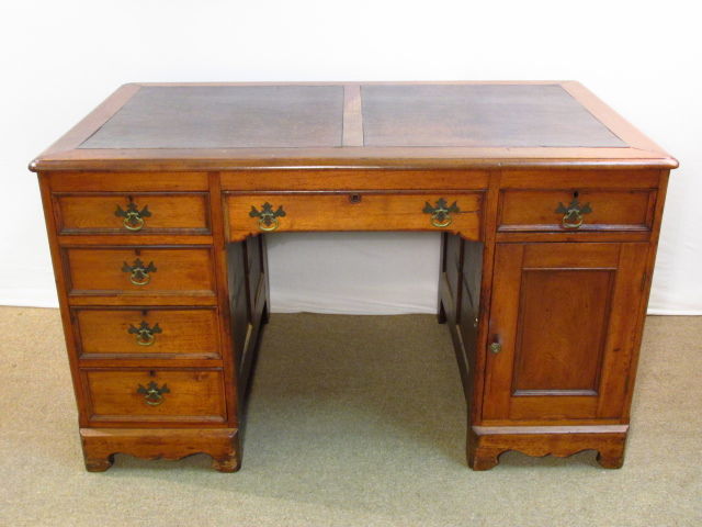 19TH C ENGLISH CHERRYWOOD PEDESTAL DESK (1 of 10)