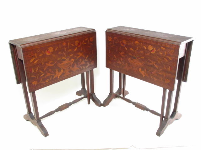 PAIR MARQUETRY INLAID DROP LEAF SIDE TABLES (1 of 10)