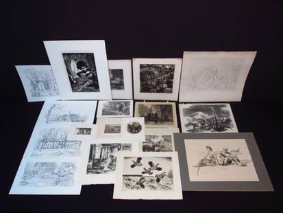 COLLECTION ASSORTED AMERICAN PRINTS - 14 PCS: Collection of 14 assorted American prints. Includes artists such as Anthony Angarola, J.M. Knight, Marcel Voeller, Yasuo Kunijoshi, Churchill Ettinger, Philip Kappel, Mervin Jules, Henry Wolf, Martin