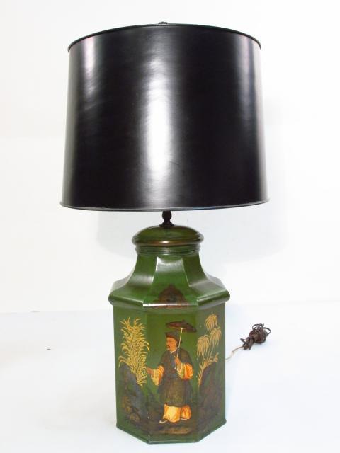 ANTIQUE HAND PAINTED CHINESE TEA TIN TABLE LAMP (1 of 8)