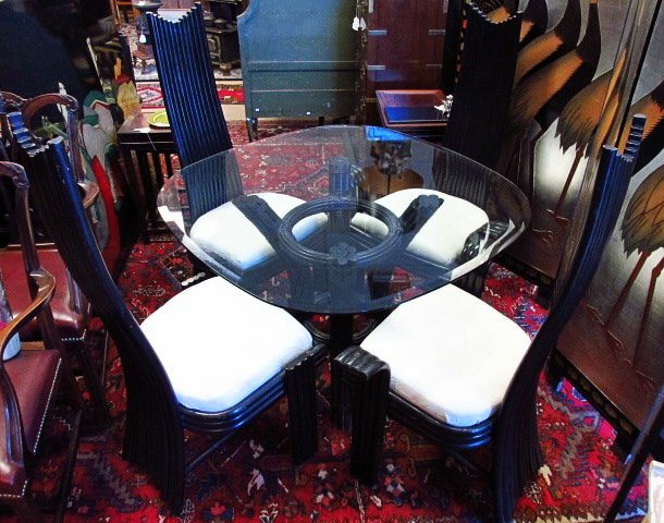 CONTEMPORARY BLACK CANE GLASS TOP DINETTE SET (1 of 10)