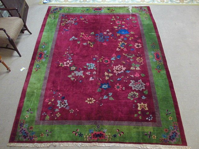 LARGE CHINESE ART DECO HAND KNOTTED WOOL RUG 8'7" (1 of 8)