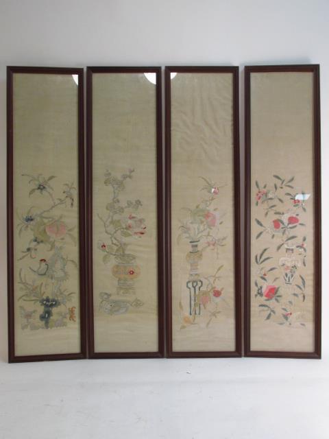 FOUR JAPANESE FRAMED SILK TAPESTRIES (1 of 9)