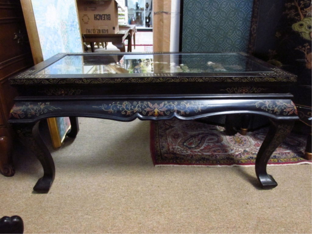 CHINESE BLACK LACQUER FINISHED COFFEE TABLE (1 of 7)