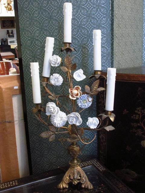 ELECTRIFIED FRENCH STYLE ENAMELED FLORAL CANDELABR (1 of 7)