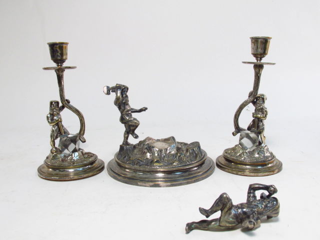 UNUSUAL ANTIQUE SILVER PLATED CANDLESTICK & CENTER (1 of 6)