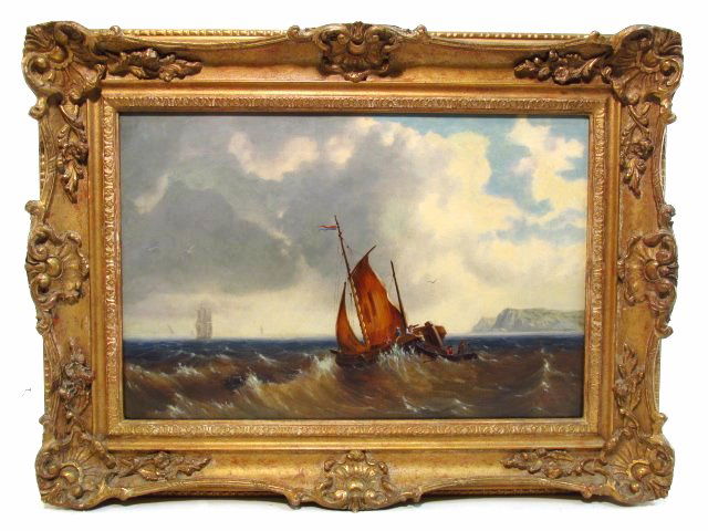 E. MONDY OIL PAINTING: SAILBOAT IN ROUGH SEA (1 of 7)