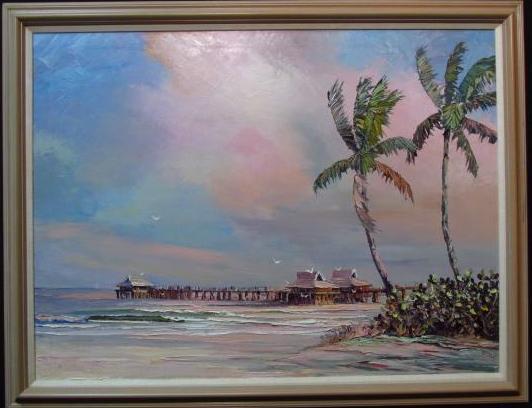 VINTAGE ACRYLIC ON CANVAS PAINTING: NAPLES PIER (1 of 7)