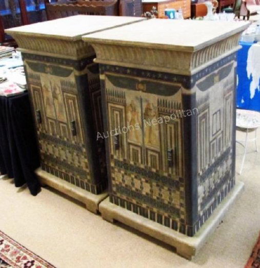 PAIR EGYPTIAN STYLE HAND PAINTED PEDESTAL CABINETS (1 of 8)