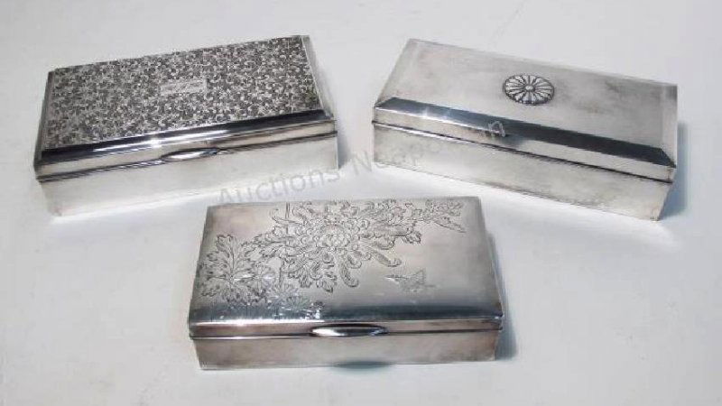THREE STERLING SILVER CLAD BOXES: JAPANESE, ETC. (1 of 9)
