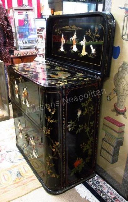 CHINESE HAND PAINTED & STONE INLAID LIQUOR CABINET (1 of 10)