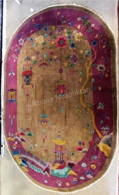 OBLONG HAND KNOTTED CHINESE ART DECO RUG - 6' x 9' (1 of 10)