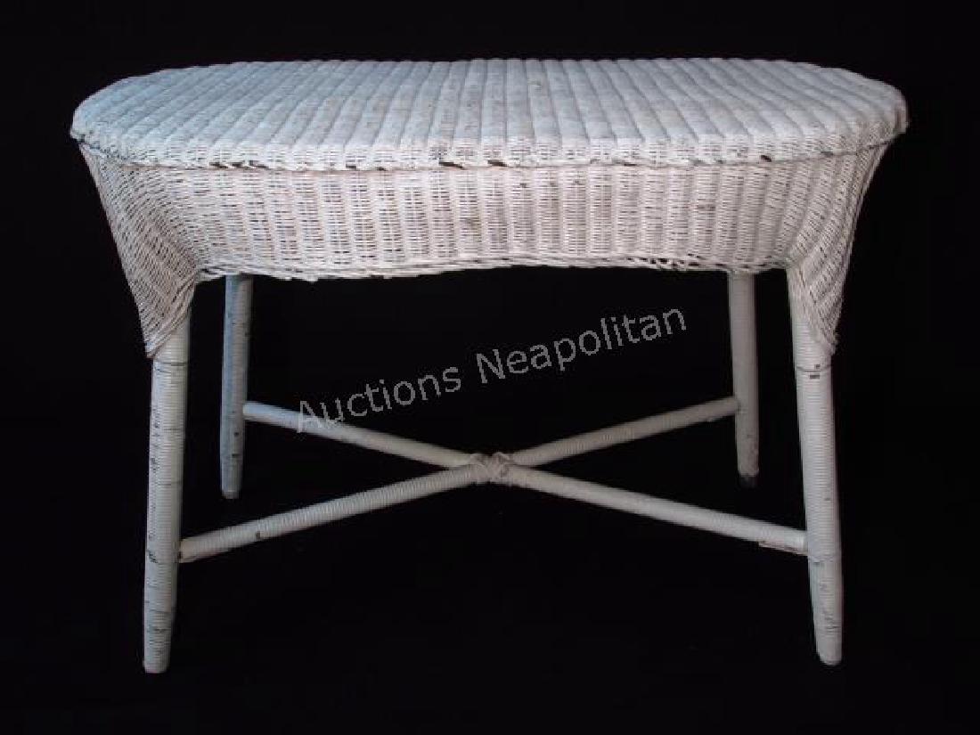 ANTIQUE WHITE WICKER SIDE TABLE (1 of 8)