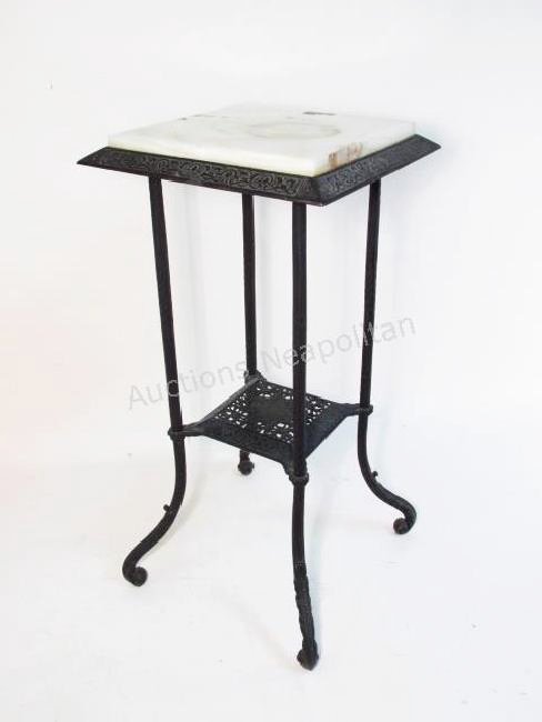 ANTIQUE CAST IRON & ONYX PLANT STAND PEDESTAL (1 of 7)