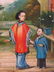 VINTAGE CHINESE GARDEN SCENE OIL ON CANVAS PAINTIN - 4