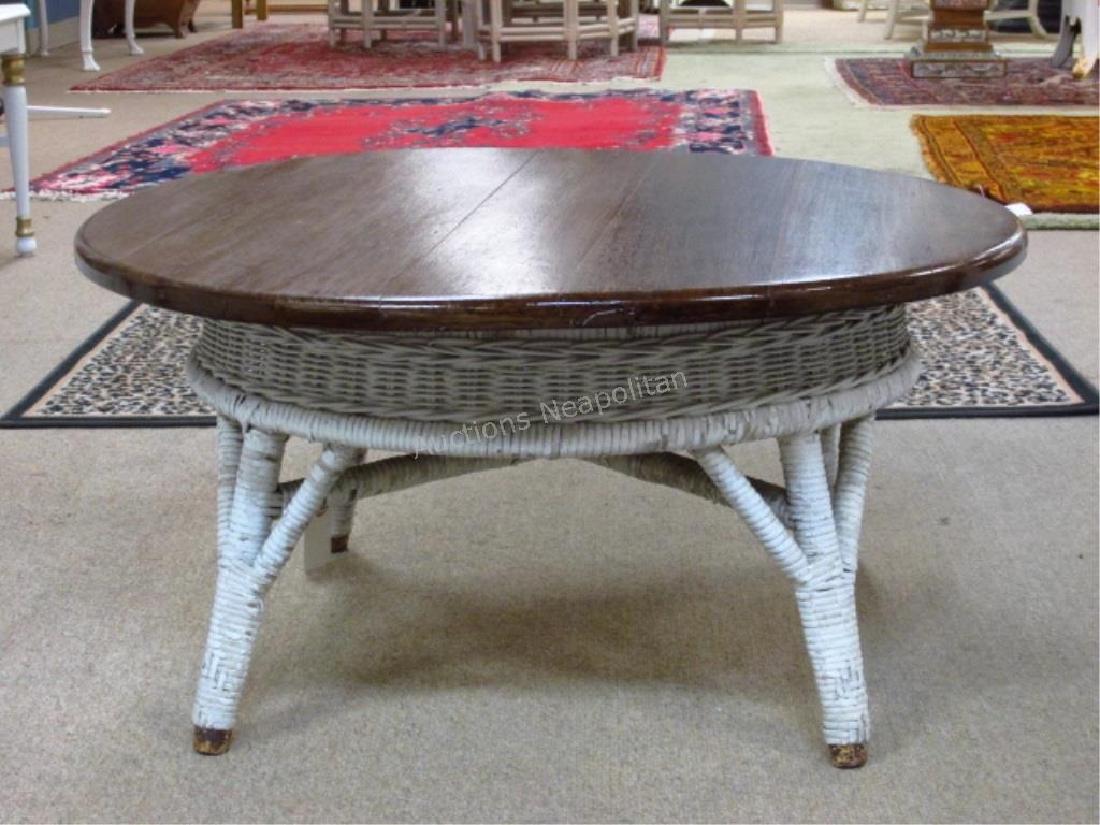 VINTAGE ROUND WHITE WICKER COFFEE TABLE (1 of 4)