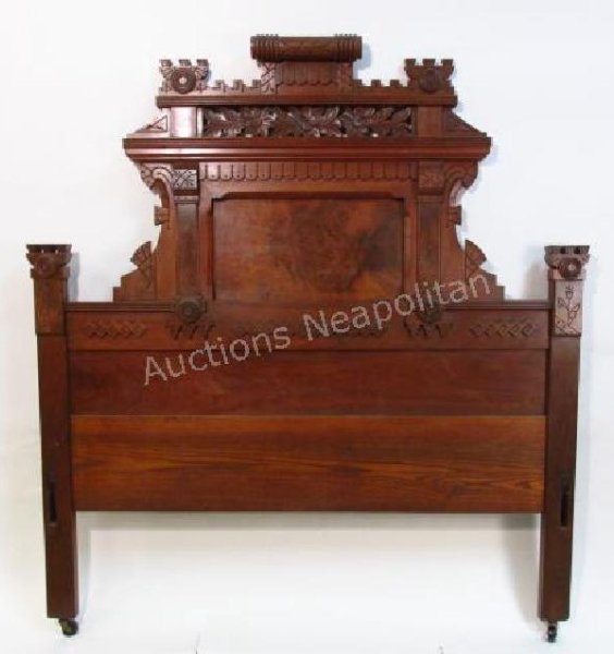VICTORIAN EASTLAKE CARVED WOOD FULL SIZE BED FRAME (1 of 9)