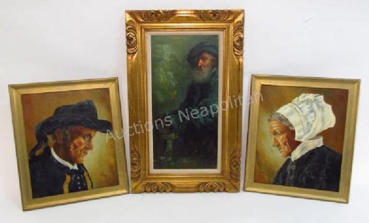 THREE VINTAGE PAINTINGS: BLAY LORIC, ETC. PORTRAIT (1 of 8)