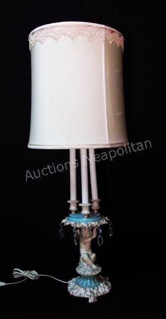 EARLY 20TH C FIGURAL METAL PUTTI TABLE LAMP (1 of 10)