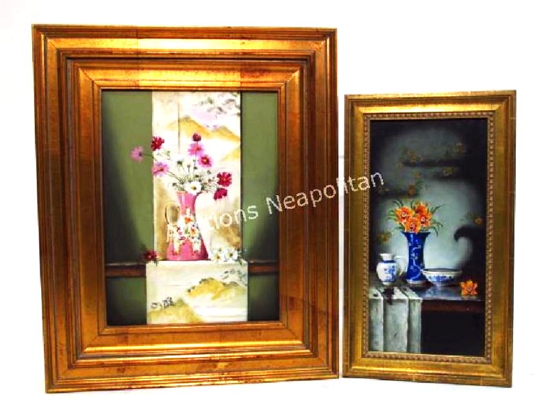 TWO SMALL STILL LIFE FLORAL PAINTINGS: WILCOX, ET (1 of 9)