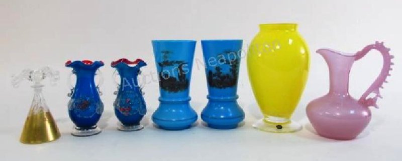 ASSORTED ART GLASS: BRISTOL, VICTORIAN, ETC. 7 PCS (1 of 10)