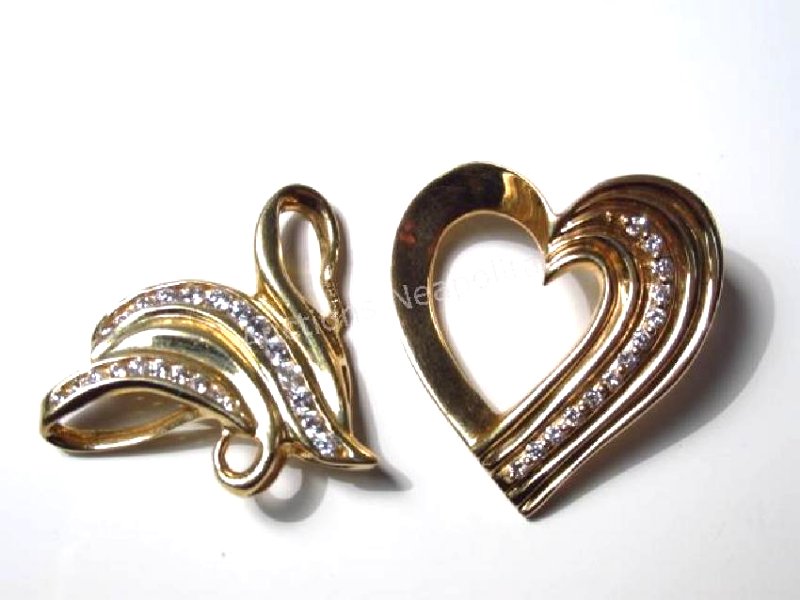 TWO 14K GOLD & DIAMOND SLIDE PENDANTS: HEART, ETC (1 of 2)