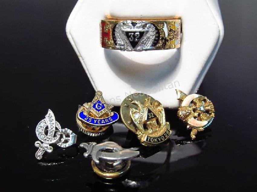 SHRINER SCOTTISH RITES 32ND DEGREE 14K RING & PINS (1 of 17)