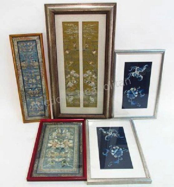 FIVE FRAMED CHINESE &/OR JAPANESE SILK TAPESTRIES (1 of 10)