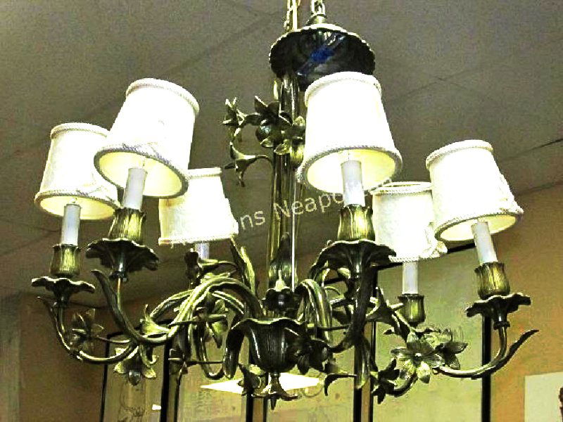 EARLY 20TH C GILT BRONZE SIX-ARM CHANDELIER W/ CRY (1 of 10)
