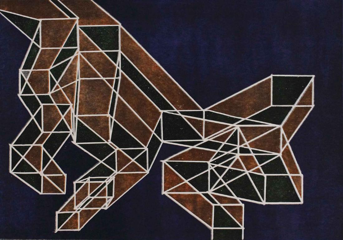 Achille Perilli, Ratio, 1969: Litografia a colori; Dimensioni foglio 50 x 70 cm; Dimensioni immagine 40,5 x 58 cm; Firmata in basso a destra a matita dall'Artista; Numerata 86/99; Certificato di autenticitÃ . Color lithograph; P