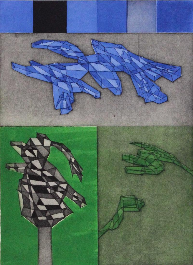 Achille Perilli, Il gran calmucco, Acquaforte: Acquaforte acquatinta; Dimensioni foglio 65,5 x 49,5 cm; Dimensioni immagine 43,5 x 31,5 cm; Firmata in basso a destra a matita dall'Artista; Numerata 61/65; Certificato di autenticitÃ . Etching aqu