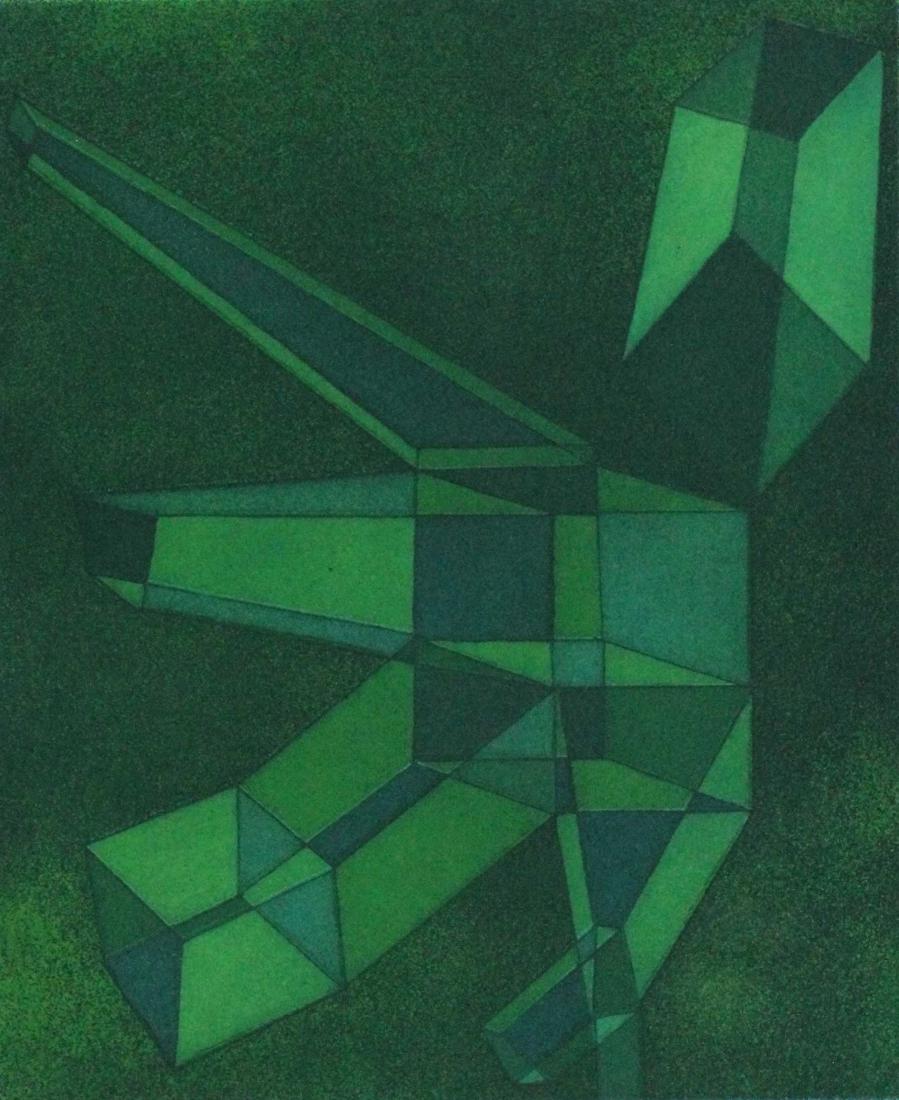 Achille Perilli, Pirula, 1973: Acquaforte acquatinta; Dimensioni foglio 65,5 x 49,5 cm; Dimensioni immagine 39 x 32 cm; Firmata in basso a destra a matita dall'Artista; Numerata 15/100; Certificato di autenticitÃ . Etching aquati